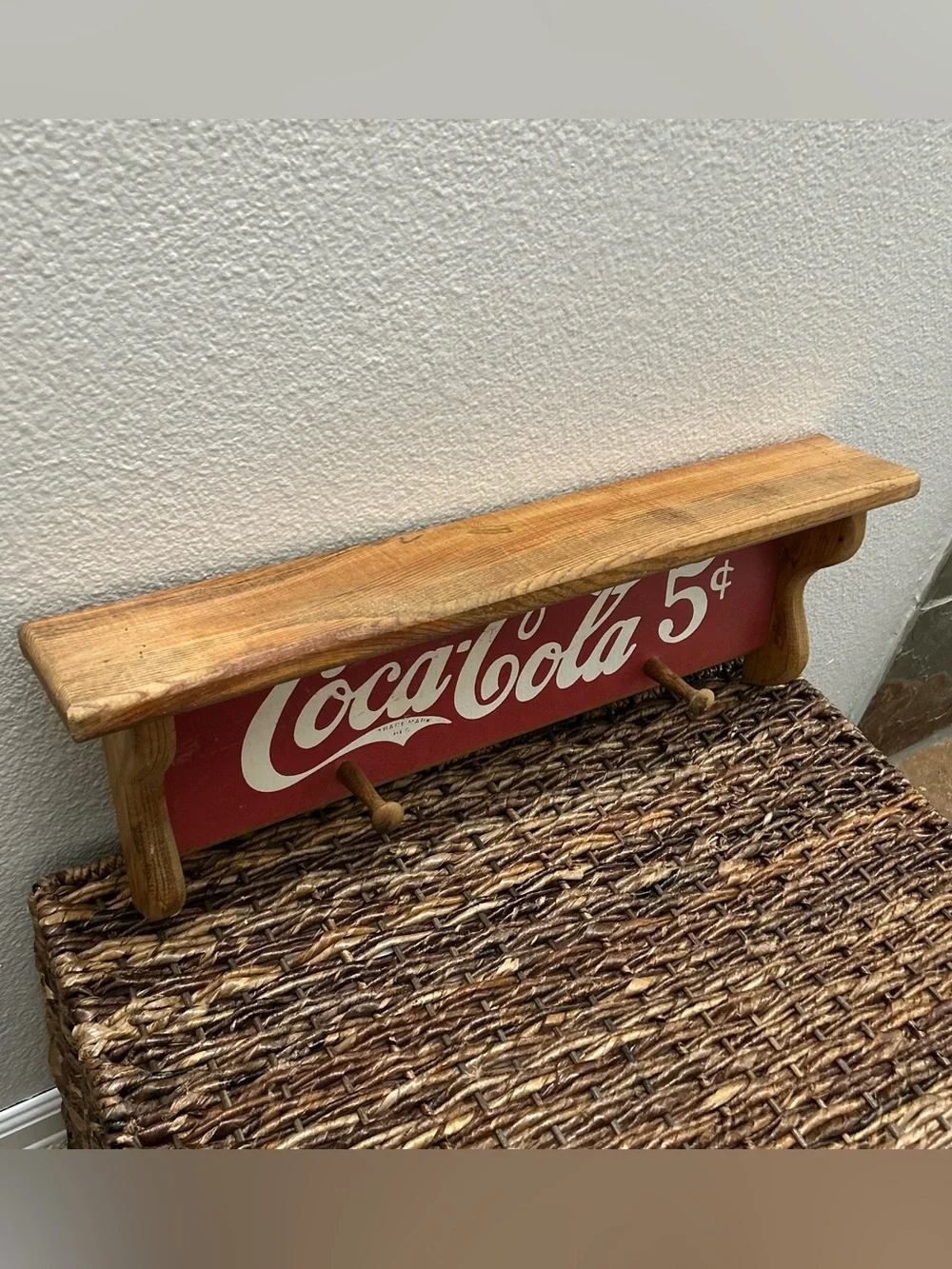 Vintage Coca-Cola Wooden Wall Shelf Rustic Vtg Decor Display